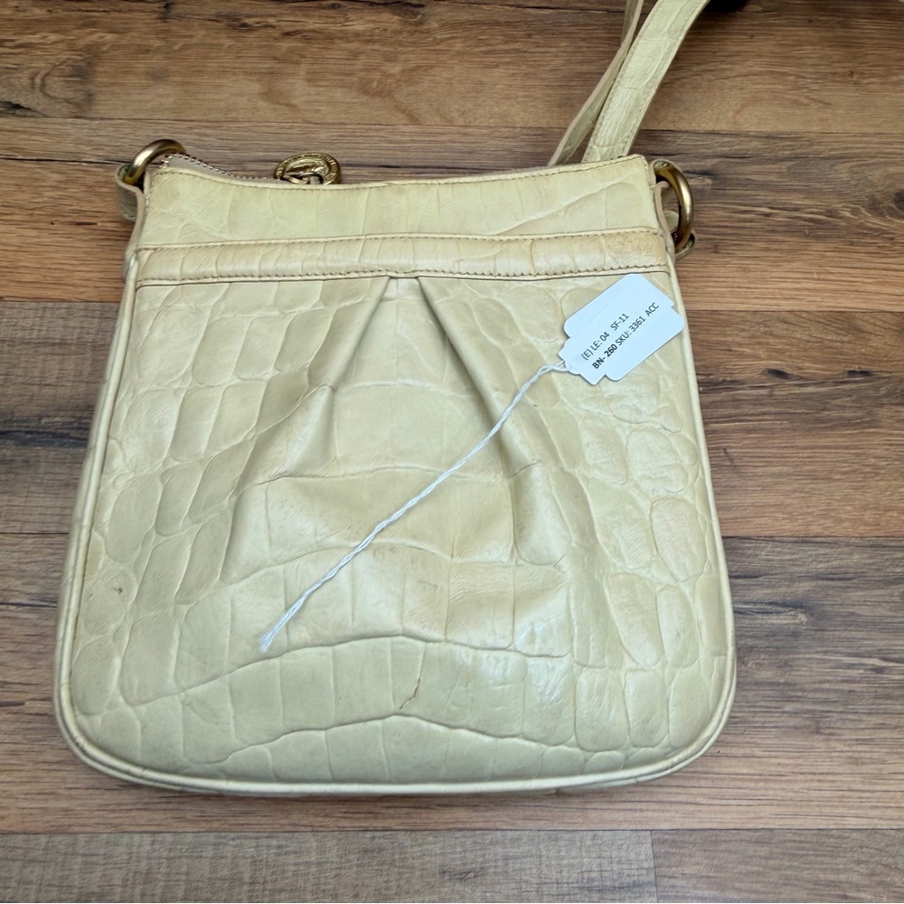 Brahmin Shimmer Cream and Tan Crocodile Embossed Adjustable Crossbody Bag - Picture 7 of 9